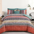 Boho King Size Comforter Set 8 Pieces, Orange and Green Bohemian Striped Bed in a Bag, Paisley Soft Microfiber Bedding Comforter Set