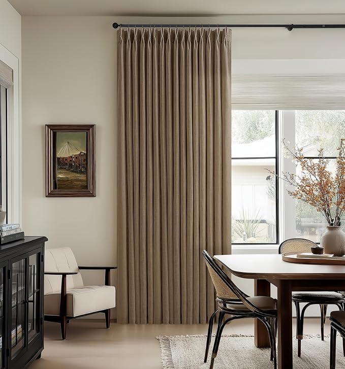 Dark Brown Pinch Pleat Semi Sheer Memory Shaped Flax Linen Curtains 50Wx92L | - Image 9