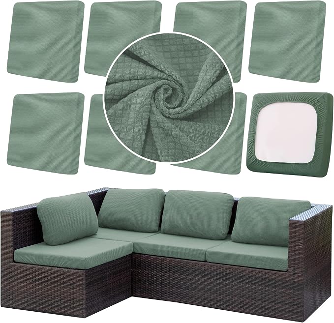 8Pcs Outdoor Cushion Covers, Elastic Patio Cushion Covers | Washable, by dreahoteztil