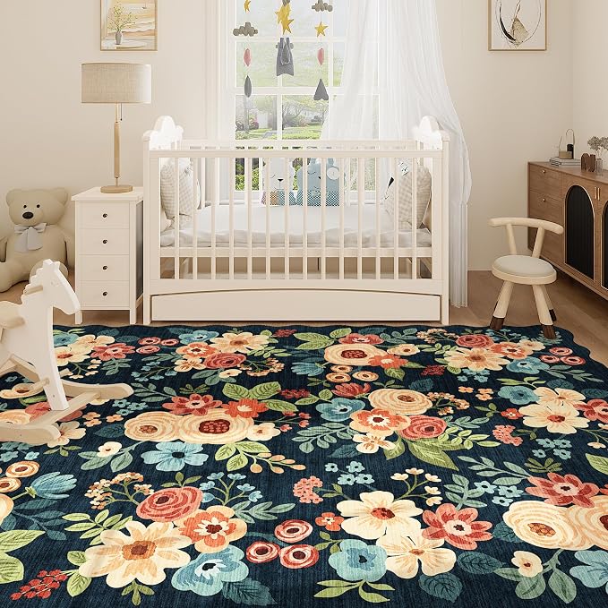 DUKINO 8x10 Area Rug for Living Room, Soft Floral Washable Rug, Low Pile - Image 7