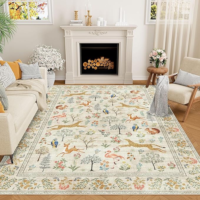 DUKINO 9x12 Area Rug for Living Room, Washable Animal Rug Non Slip, Non-Shedding by DUKINO