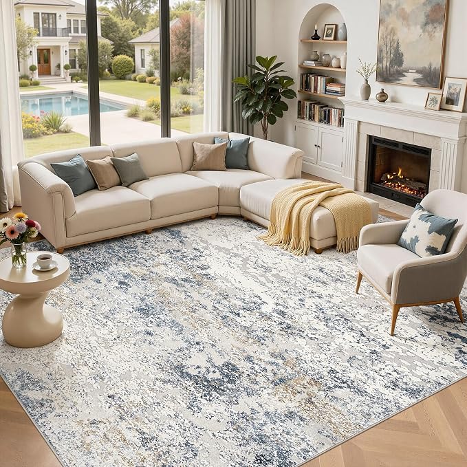 DMOYEST Area Rug Living Room Rugs 12x14 Extra Large Beige Blue Carpet | by DMOYEST
