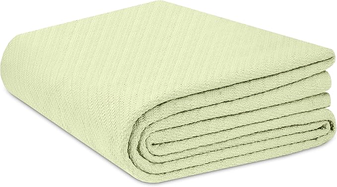 COTTON CRAFT Soft Cotton Thermal Blanket - Plush Herringbone Twill - All Season Luxurious Breathable Skin Friendly Lightweight Cooling Throw Blanket - Sofa Couch Travel Camping Dorm - Full Queen Sage