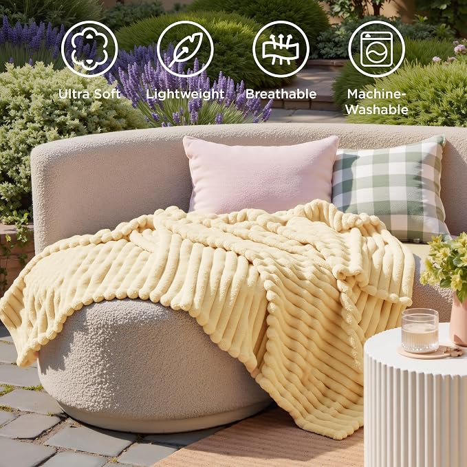 Bedsure Soft Throw Blanket for Couch Decor Gifts Custard Yellow 50"x60" | - Image 5