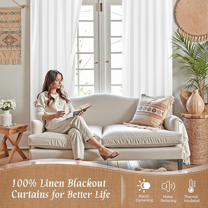 40 Inch Length Short White Linen Curtains - Image 2