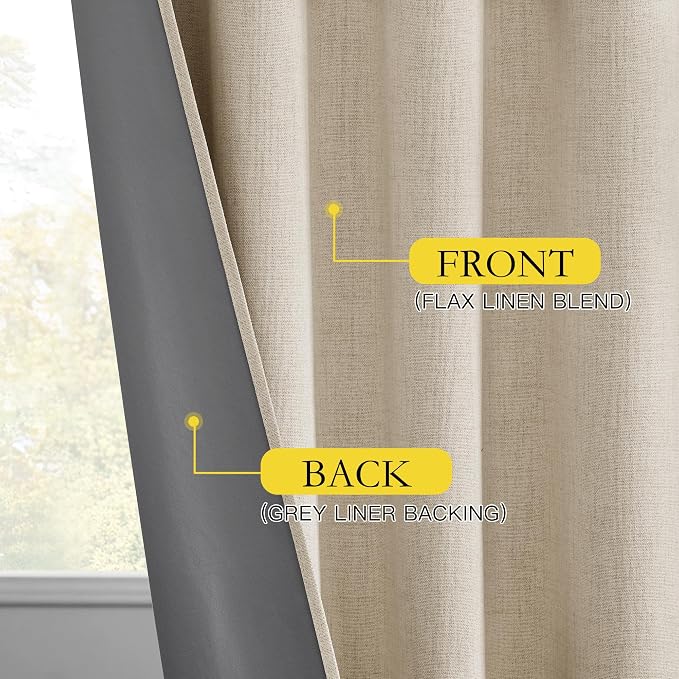 NICETOWN Beige Bedroom Full Blackout Linen Curtains, Thick Insulated Classic - Image 7