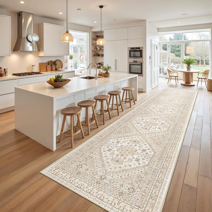 Runners for Hallway 12ft, Non-Slip Long Bathroom Rugs, Cream/Beige | Rugs - Image 3