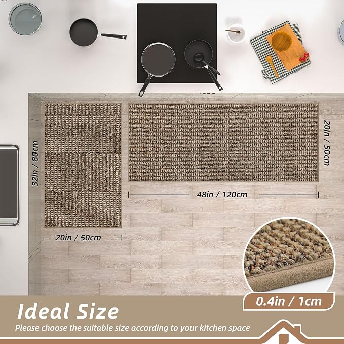 BEQHAUSE Kitchen Rugs and Mats 2PCS Non-Slip, Taupe | Kitchen Mats - Image 2