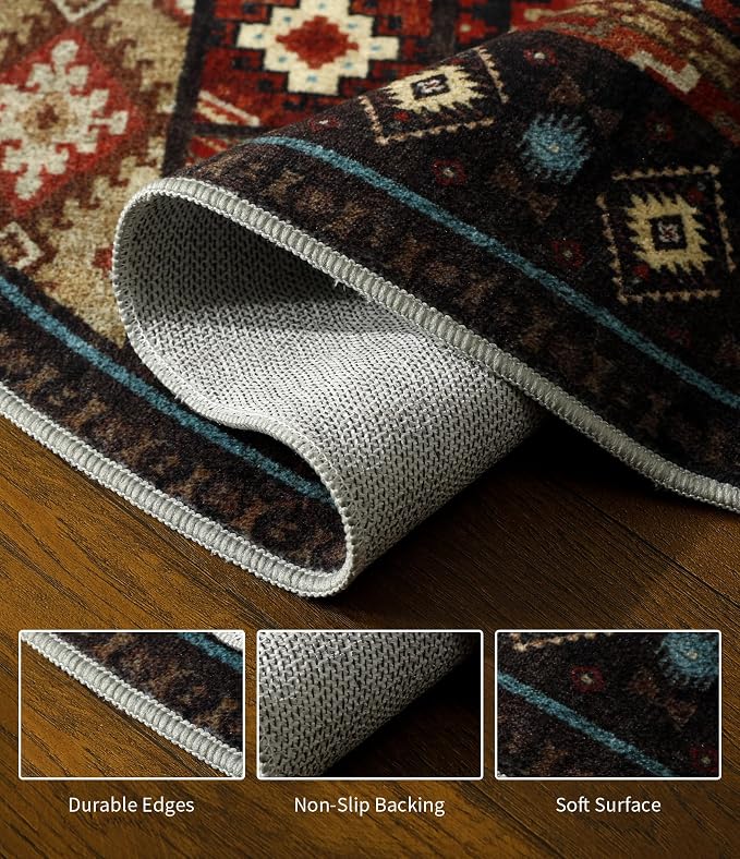 Southwestern Round Rug 4ft, Low Pile Soft Circle Rug - Image 7