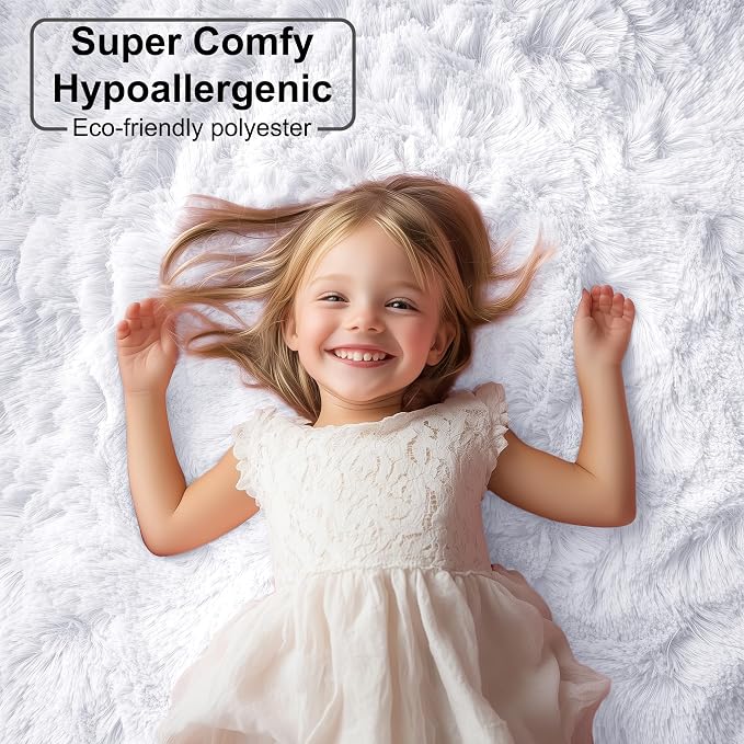 Soft Comfy White Area Rugs for Bedroom Boys Living Room Fluffy Furry Carpet - Image 3