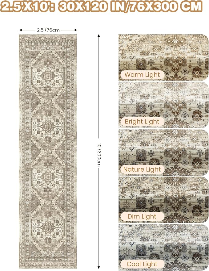 2.5x10 Kitchen Runner Rug Non Slip Vintage Washable Rugs, Carpet Runner - Image 2