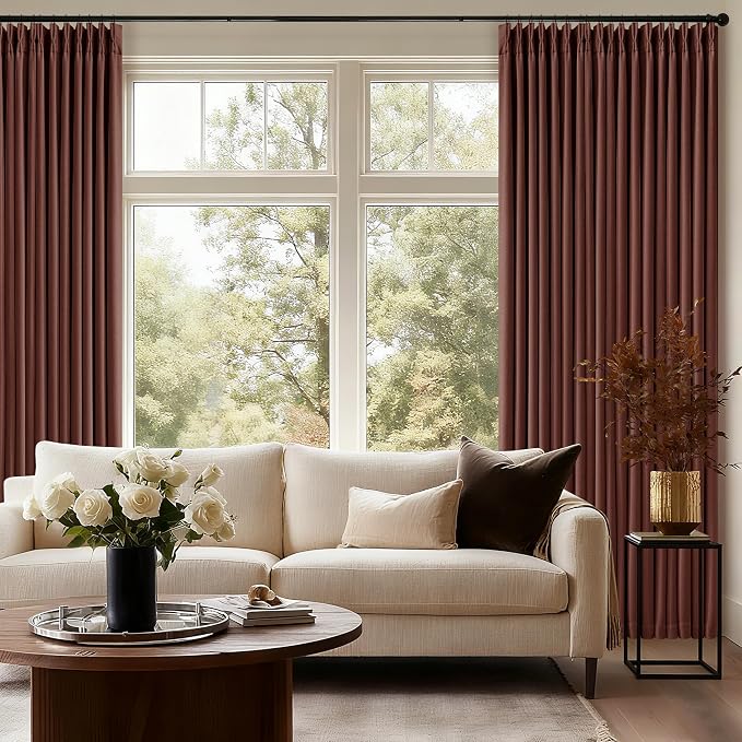 Brick Brown Pinch Pleated Blackout Linen Curtains 120 Inches Long | 100% Black - Image 7