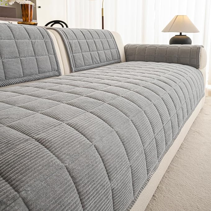 Velvet Couch Covers for Sectional Sofa Washable, Non-Slip L Shaped Sectional by PJLZJFBY