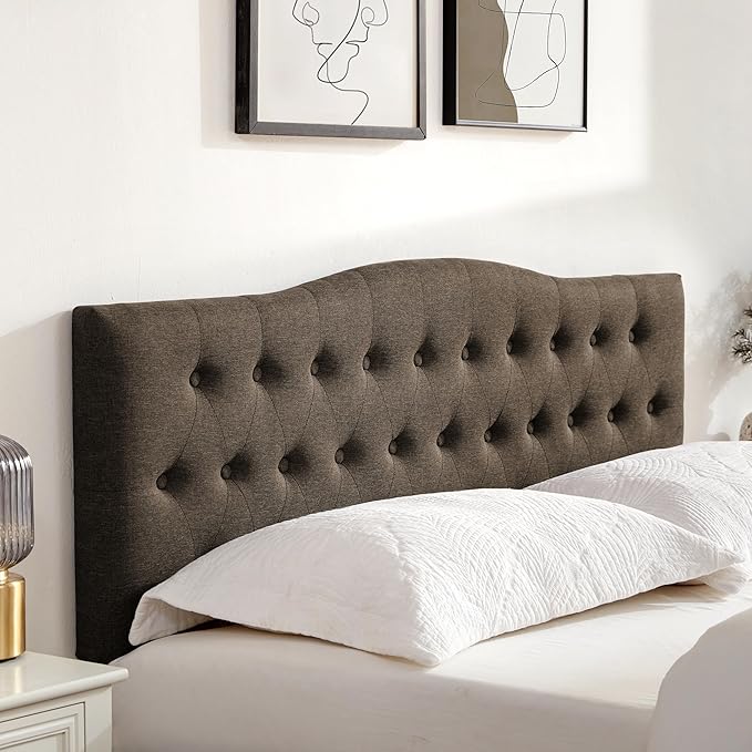 Tufted Upholstered Headboard Queen Size, Sturdy and Durable Solid Wood Bed headboard, Fabric Headboard Adjustable Height from 37” to 51”, Button Diamond Design Head Board, Chocolate