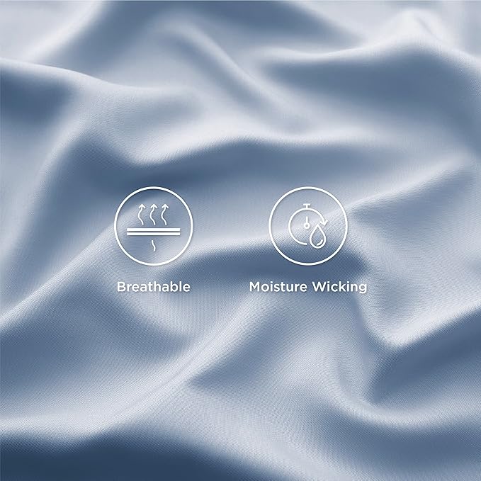 Bedsure King Size Sheets Set, Cooling Sheets for Hot Sleepers, Rayon Derived from Bamboo, Breathable & Soft, Deep Pocket Up to 16 Inches, Hotel Luxury Silky Bedding, Dusty Blue
