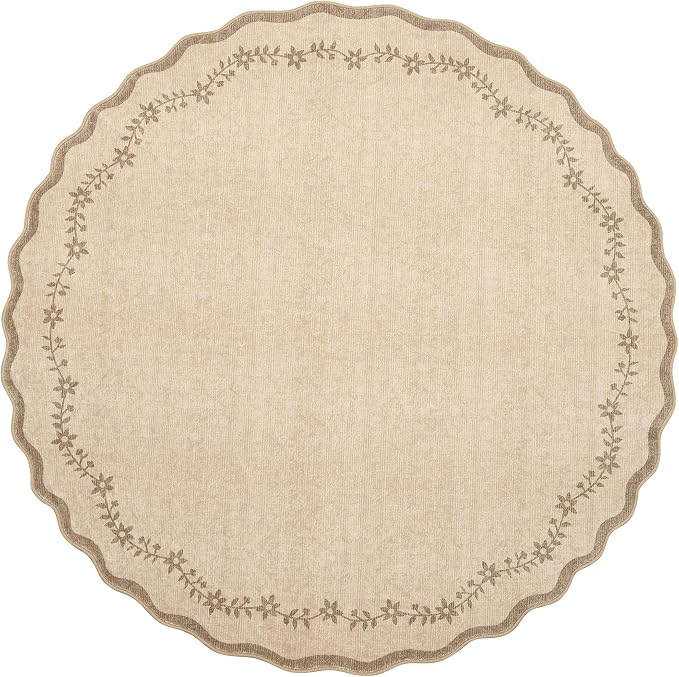 GarveeHome Round Area Rug 5ft Scalloped Washable Circle Rug - Image 4