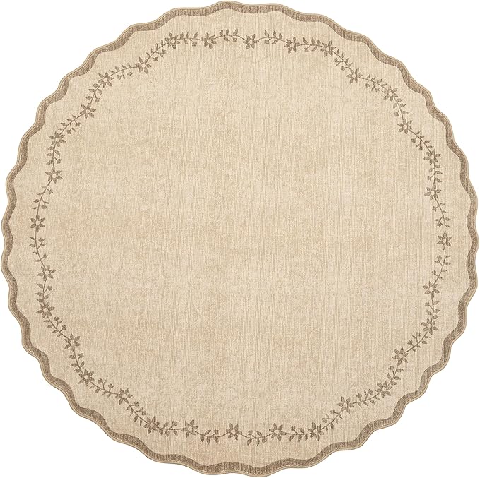 GarveeHome Round Rugs 4ft Scalloped Washable Small Circle Rug - Image 5