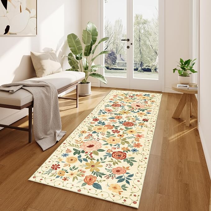 DUKINO 2x6 Hallway Runner Rug, Washable Kitchen Rugs Non Slip, Floral Indoor Rug - Image 3