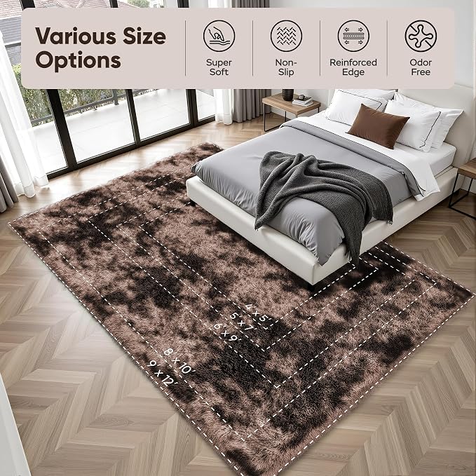 PLHXFR 5x7 Area Rug Living Room: Fluffy Bedroom Soft Shag Rug Coffee Brown | - Image 9