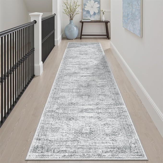 Soalmost Runner Rug 2x8 Washable Non-Slip Hallway Kitchen Runners Grey | Stain - Image 3
