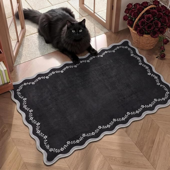 GarveeHome Scalloped Entryway Rug 2x3 Black Washable Front Door Entry Rug | by GarveeHome