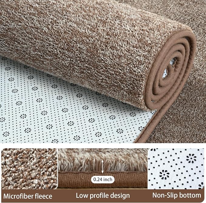 Small Area Rugs for Bedroom, 2×4 Non Slip Runner Rug, Matte Brown | Washable - Image 3