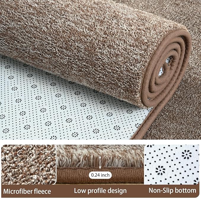 2x8 Runner Rug for Hallway, Long Runner Rugs Non Slip, Matte Brown | Soft - Image 4