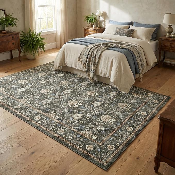 GarveeHome Washable Area Rug 5x7, Retro Floral Low Pile Non Slip Living Room - Image 8