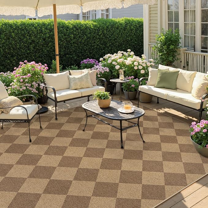 Lahome Checkered Easy Jute Dining Room Rug, 9x12 Outdoor Area Rugs Washable | - Image 8