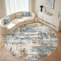 LOONGRUG Round Rug 8x8 Washable Large Neutral Modern Circle Rugs Blue Tan | by LOONGRUG