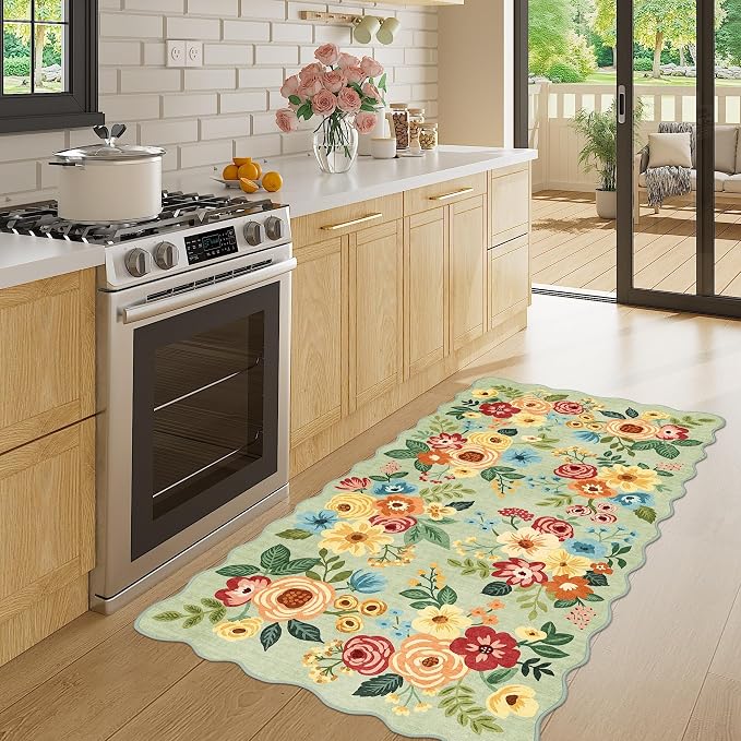 DUKINO 2x4 Rug for Entryway, Floral Washable Kitchen Rugs Non Slip, Low Pile - Image 3