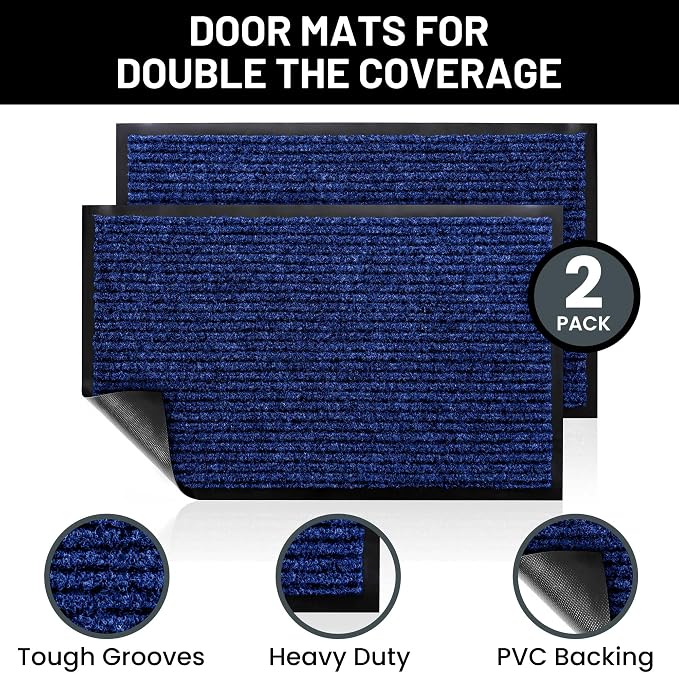 Front Door Mat, Indoor Outdoor Welcome Entryway Entrance Doormat 36x24 Blue | - Image 2
