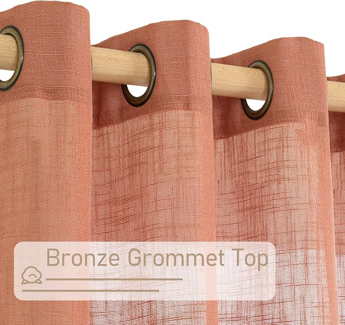 Short Linen Window Curtains 30 Inches Long 2 Panels, Terracotta Semi Sheer - Image 4