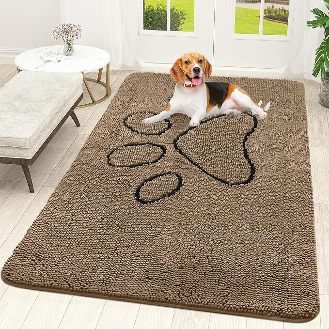 OLANLY Dog Door Mat for Muddy Paws 59x35, Paw Print Design Chenille Mud Mat | by OLANLY