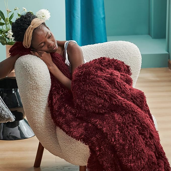 Bedsure GentleSoft Fluffy Burgundy Red Throw Blanket, Maroon Red Decor Gifts for Women, Soft Cozy Fuzzy Sherpa Fleece Plush Thick Warm Faux Fur Throws for Couch, Bed, Christmas Blanket for Mom, 50x60