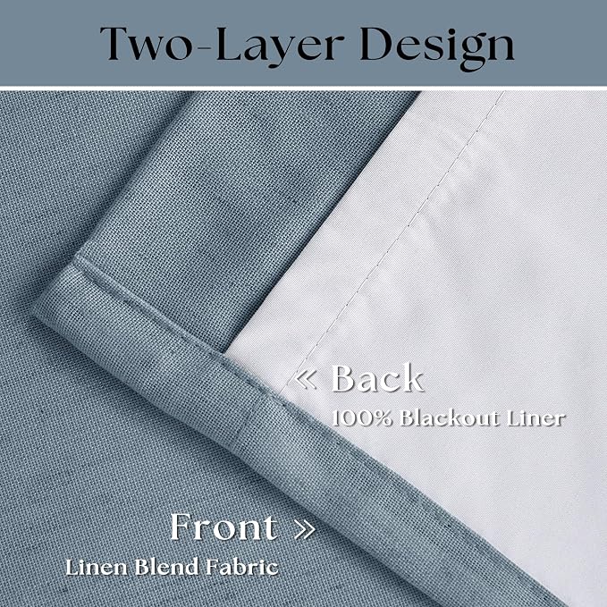 Dusty Blue Pinch Pleat 100% Blackout Linen Bedroom Curtains 96 Inch Length | - Image 4