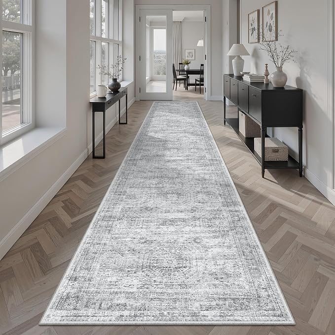 Soalmost Runner Rug 2x10 Washable Non-Slip Hallway Kitchen Runners Grey | Stain - Image 3