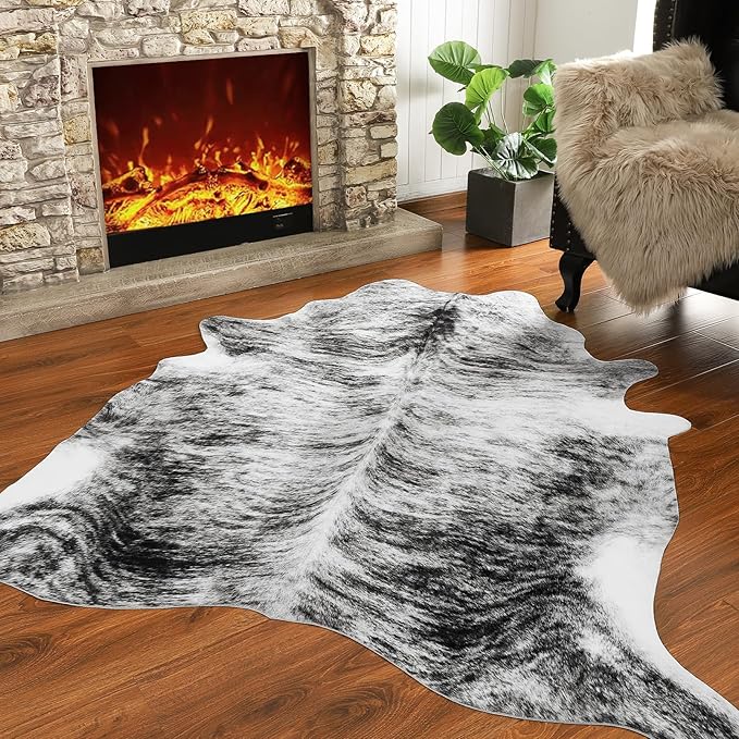 Western Faux Cowhide Rug, Animal Cow Hide Rug, 6.2 x 5.2 Ft Black | Premium - Image 3