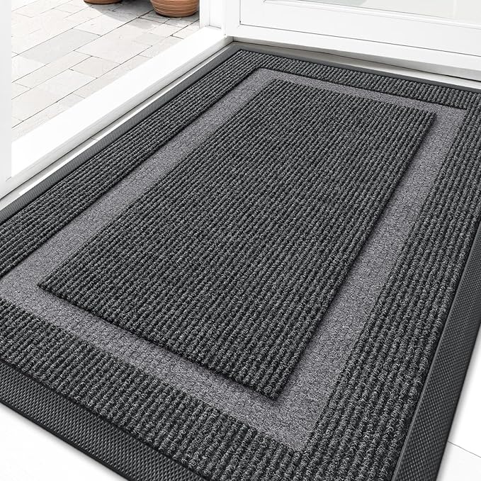 OLANLY Front Door Mat Outside 33x21, All-Season Heavy-Duty Rubber Doormat | Grey by OLANLY