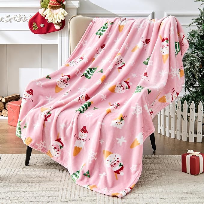 Edenleaf Christmas Blanket Soft Cozy Pink Throws - Image 6