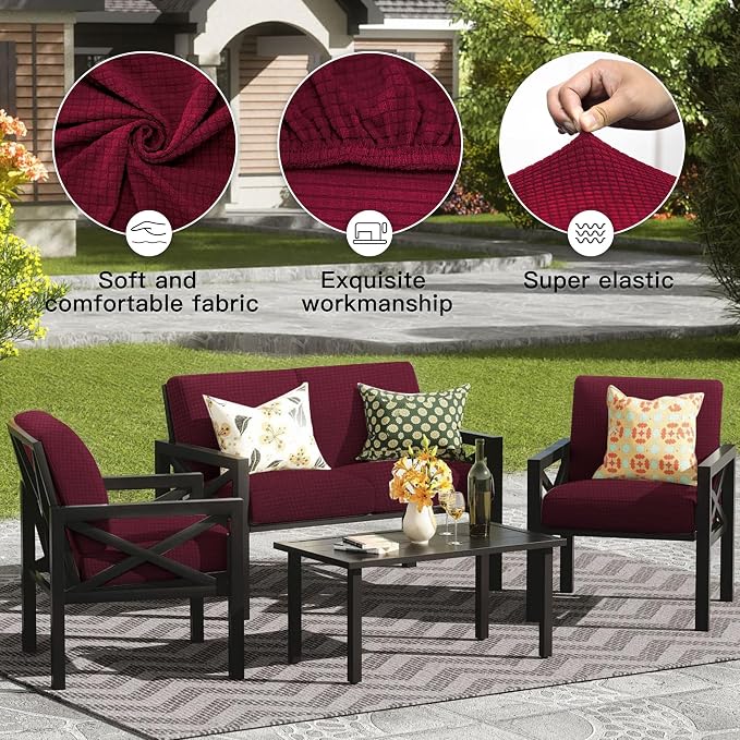 8Pcs Outdoor Cushion Covers, Elastic Patio Cushion Covers | Washable, - Image 4