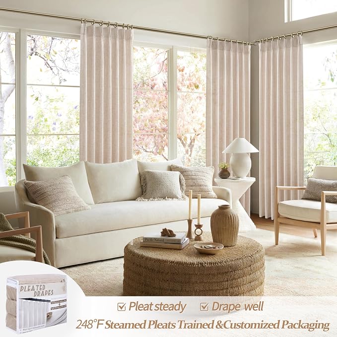 PleatedDrapes Textured Semi Sheer Burlap Curtains 84 Inches Long, Neutral - Image 5