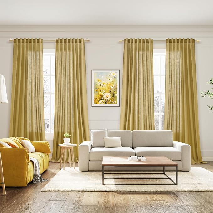 Gold Linen Curtains 108 Inches Long - Image 7