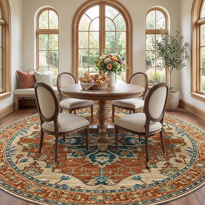 RELEANY Washable Area Rug, Round 10ft, Water Repellent, Pet Friendly, Vintage - Image 3