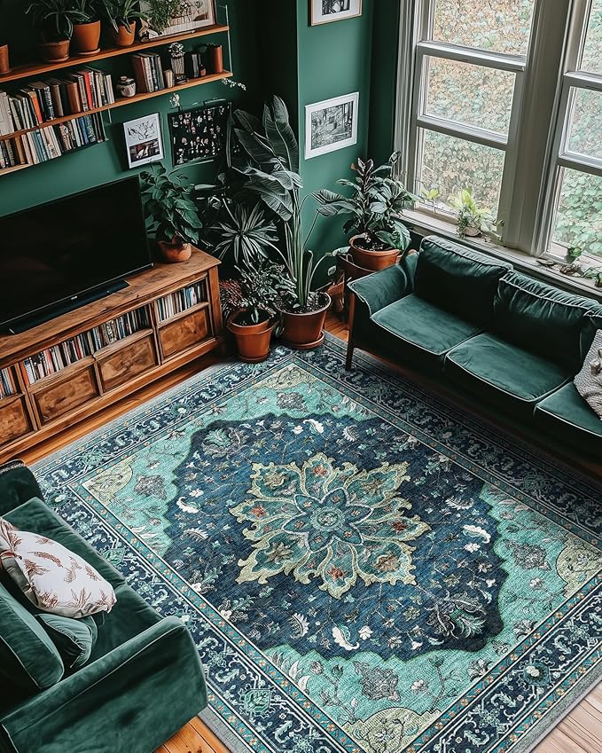 RELEANY Washable Area Rug, Large 9'x12', Teal | Non-Slip, Water Repellent - Image 8