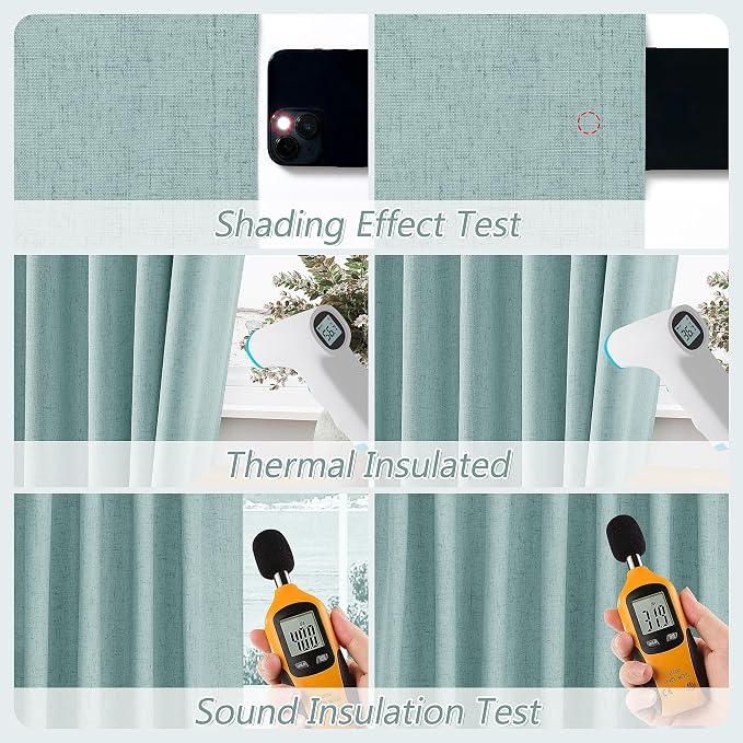 Light Blue 100% Blackout Linen Curtains 108 Inch Length 2 Panels Set - Image 5