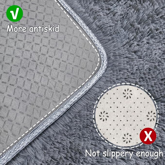 Grey Runner Rug for Bedroom Black Grey 2x5ft Fluffy Area Rug Bedside Runner Rug - Image 4