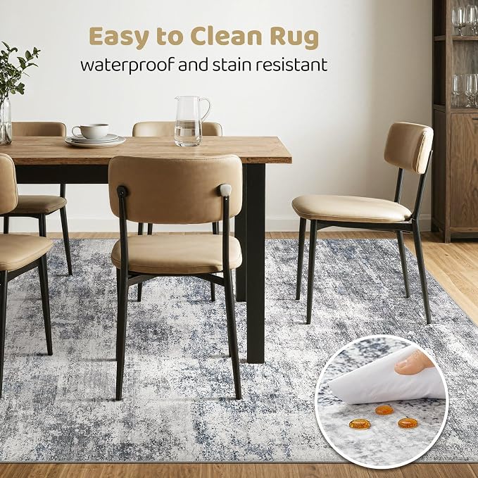 LOONGRUG 7x9 Area Rug Washable Large Neutral Modern Living Room Rugs | Abstract - Image 6