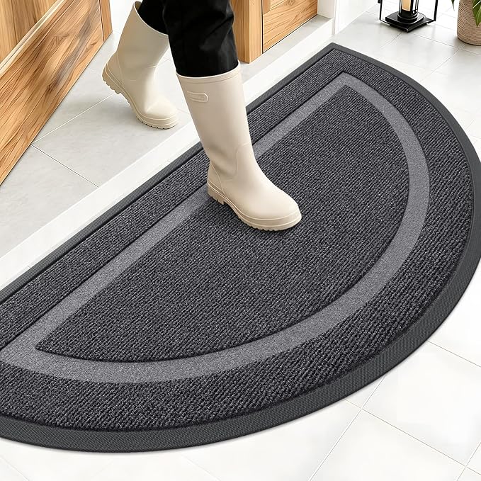 OLANLY Half Circle Front Door Mat Outside 47x23 All-Season Rubber Doormat | Grey by OLANLY