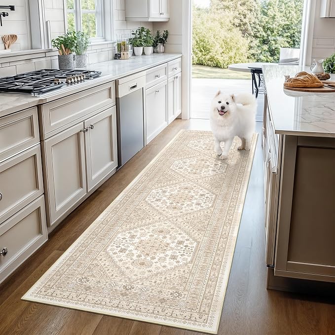 Hallway Runner Rug 2x12 Extra Long Washable Runner, Cream/Beige | Vintage Rug - Image 9